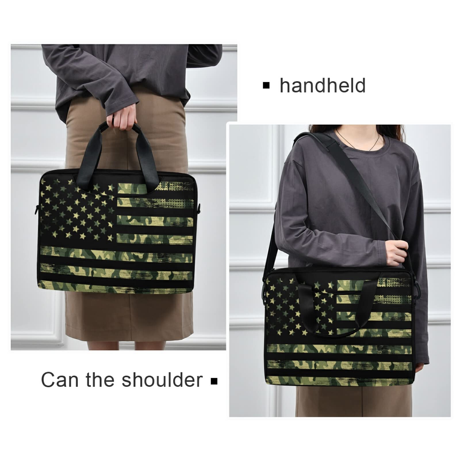 Camouflage Grunge American Flag Laptop Messenger Bag - 13, 14, 15.6 Inch Crossbody Briefcase with Shoulder Strap for Men & Women | Perfect for Work, Travel & School