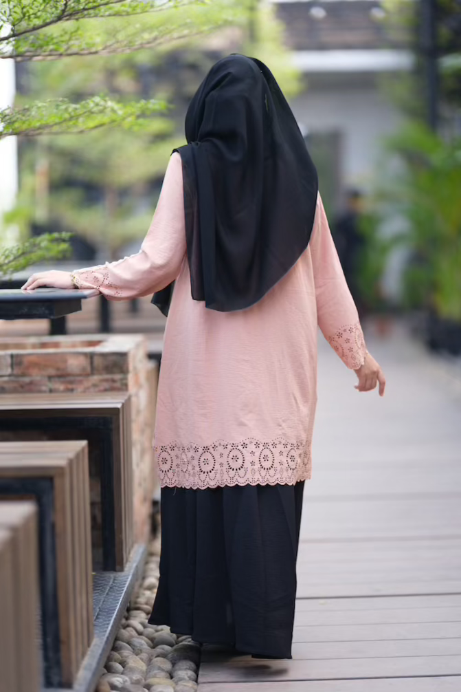 1PC Women's Laser Cut Tunic Top - Soft Peach Color, Elegant & Comfortable for Casual Wear, Office, and Special Occasions