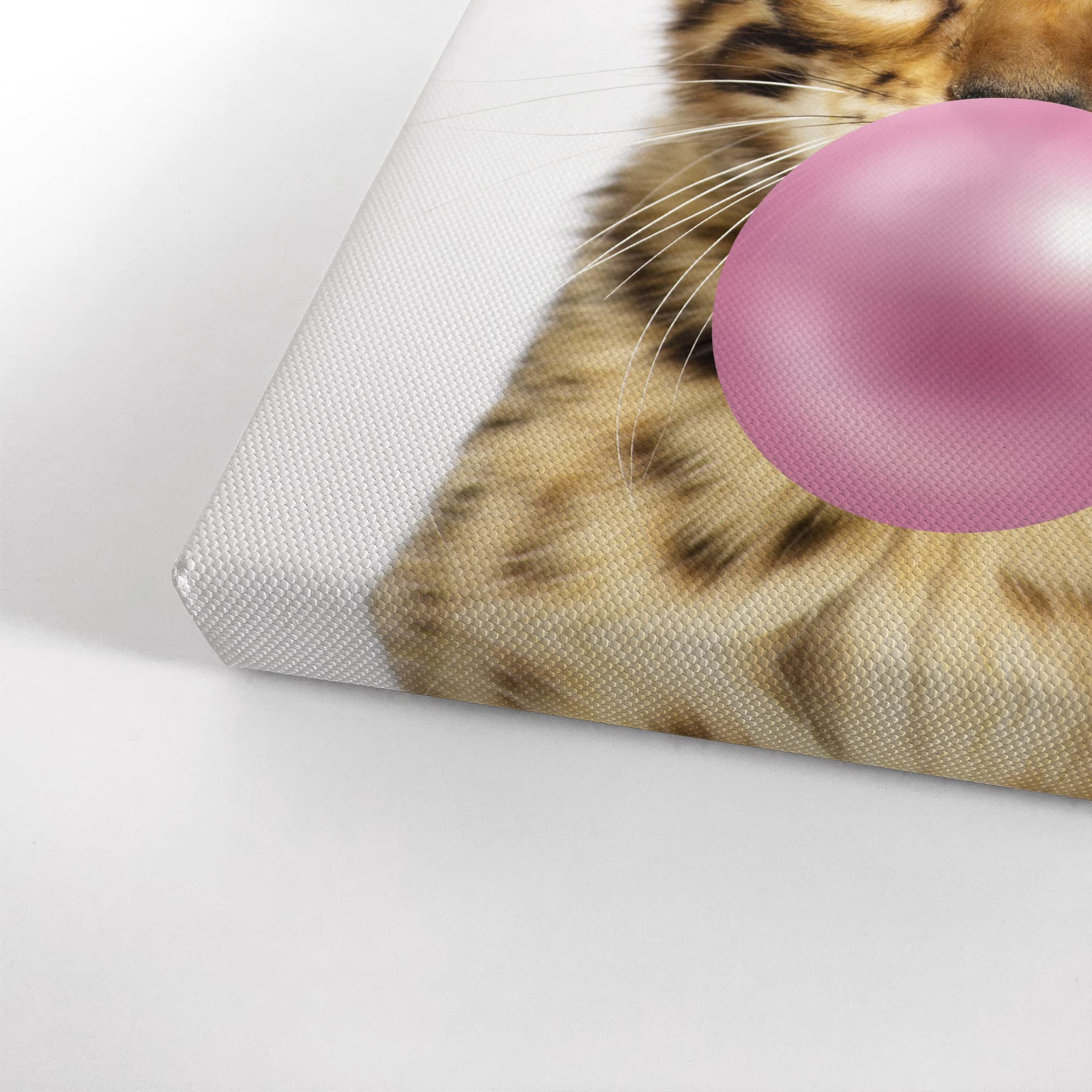 Savannah Cat Kitten Chewing Bubble Gum Canvas Wall Art Print - 40x30 Inch Pet Lover Gift, Pop Art Home Decor for Living Room, Bedroom, Nursery & Office - Perfect for Cat Enthusiasts & Animal-Themed Spaces