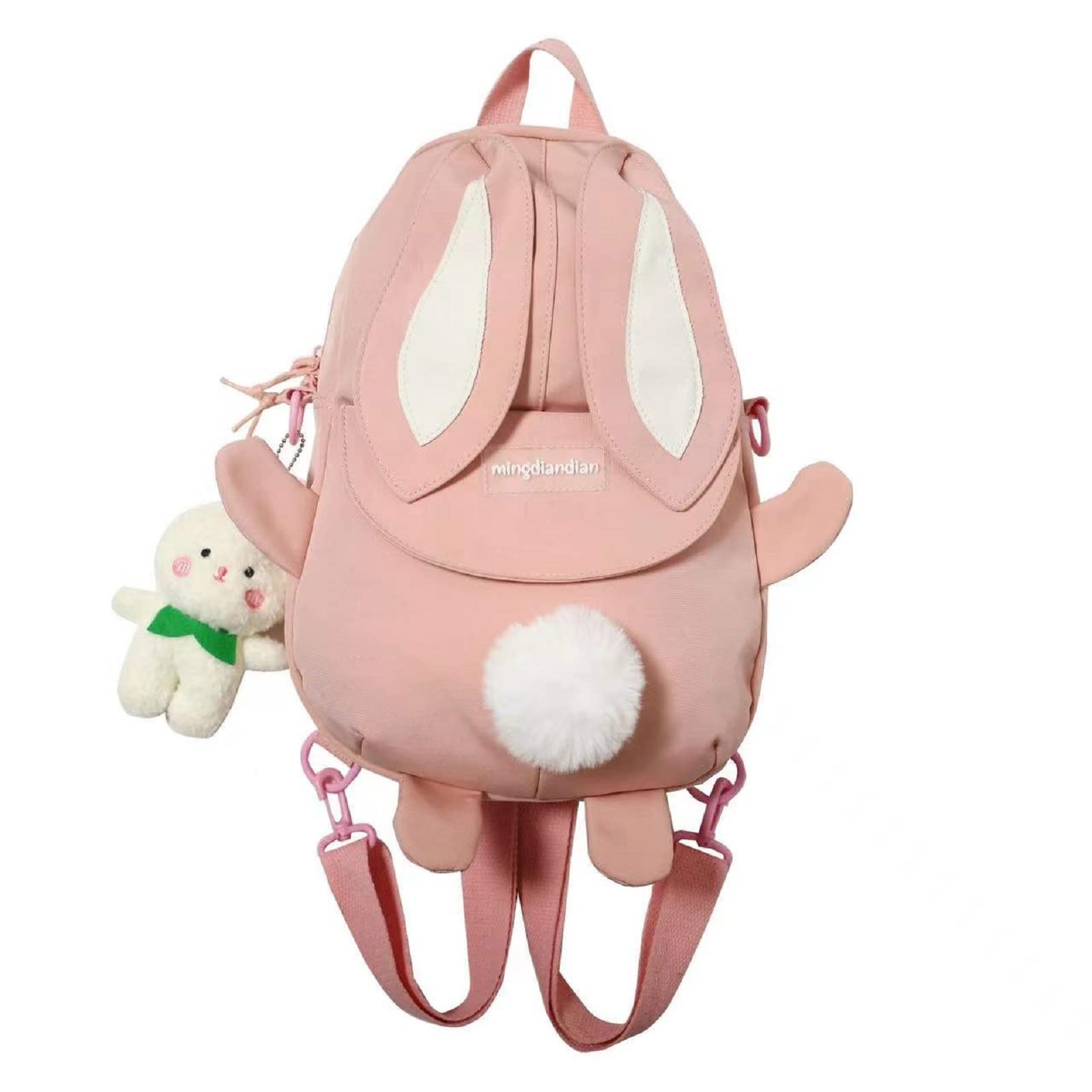 Cute Bunny Ear Backpack with Bear Pendant - Kawaii School Bag for Girls & Teens - Lightweight Bookbag for Travel, College, Daily Use (Small, E-Pink) | Perfect for School, Shopping & Weekend Outings