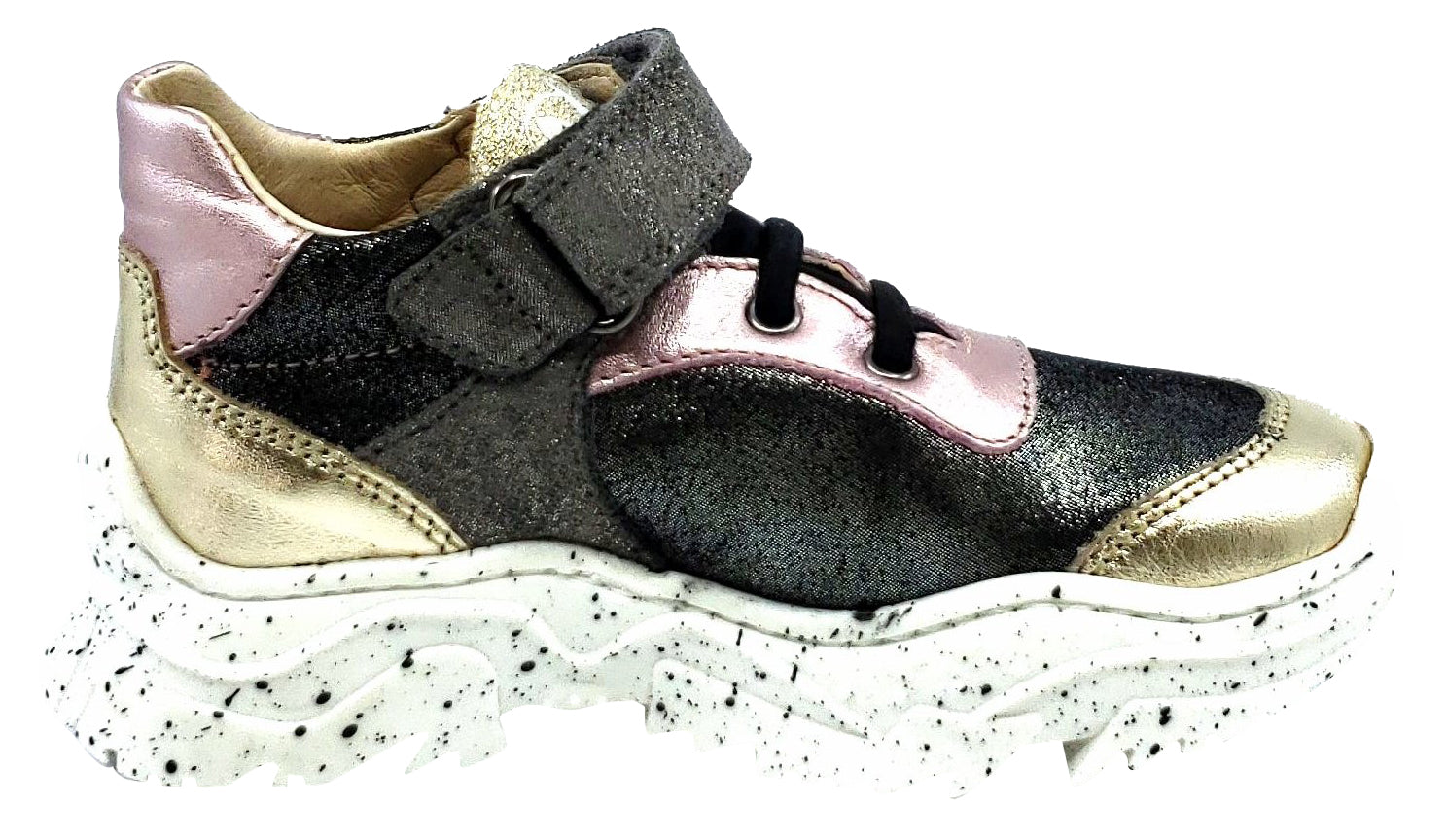 Naturino Axel Girls Shoes - Glitter Platino Nero Laminato | Comfortable & Stylish for School, Play & Everyday Wear