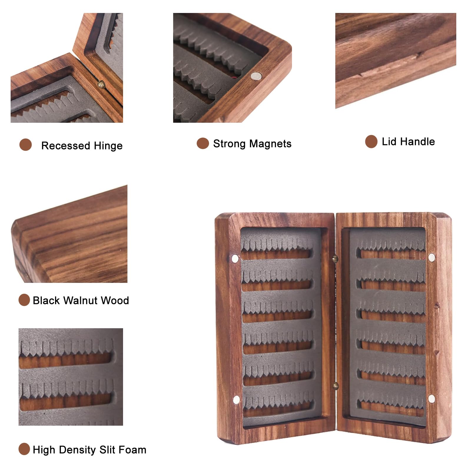Premium Handmade Black Walnut Wooden Fly Fishing Box - Maxcatch Tackle Storage for Trout, Bass & Fly Fishing Gear | Perfect for Outdoor Adventures & Fly Fishing Trips