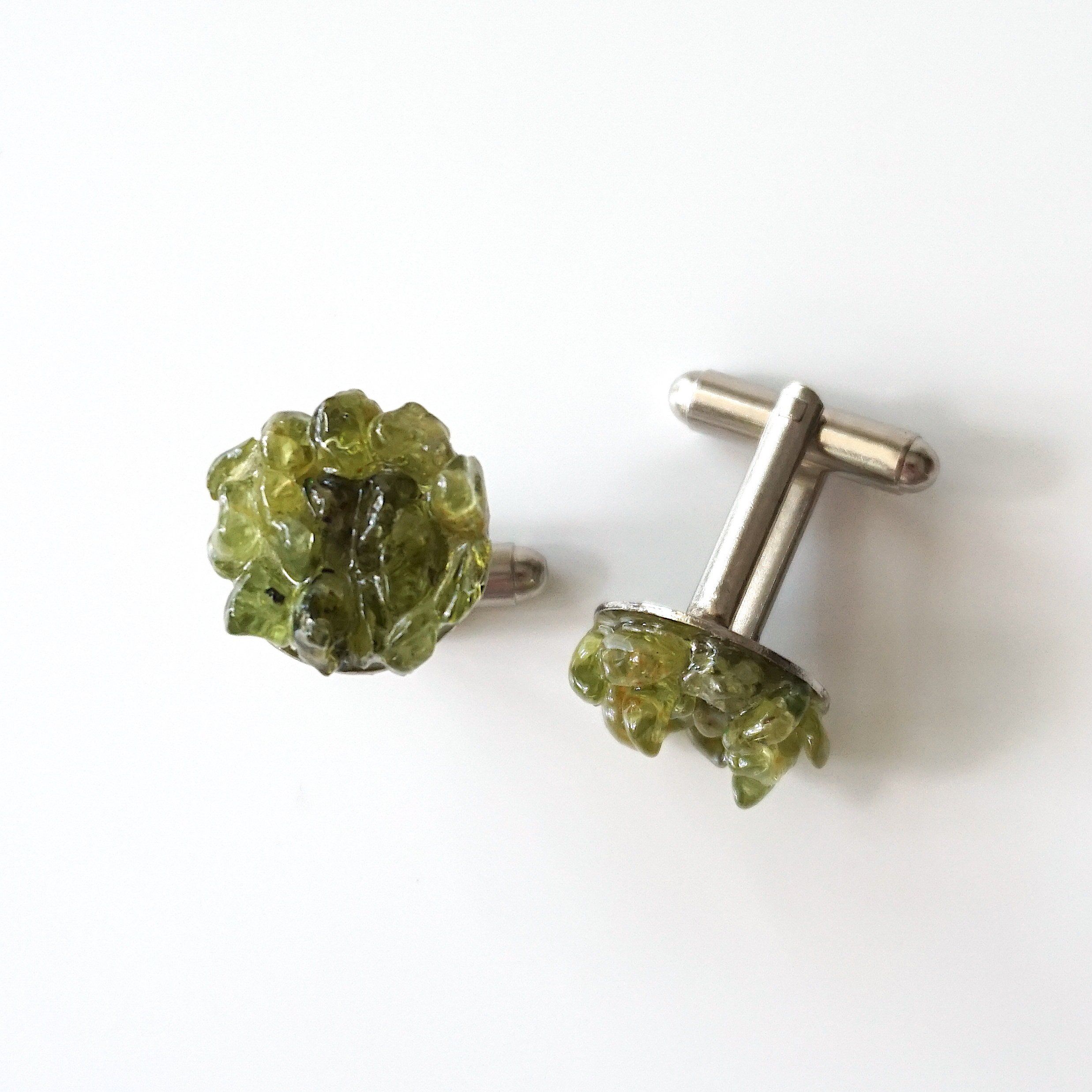 Peridot Cufflinks for Men - White Gold Plated Brass Dress Accessories - Perfect for Weddings, Business Meetings & Formal Occasions