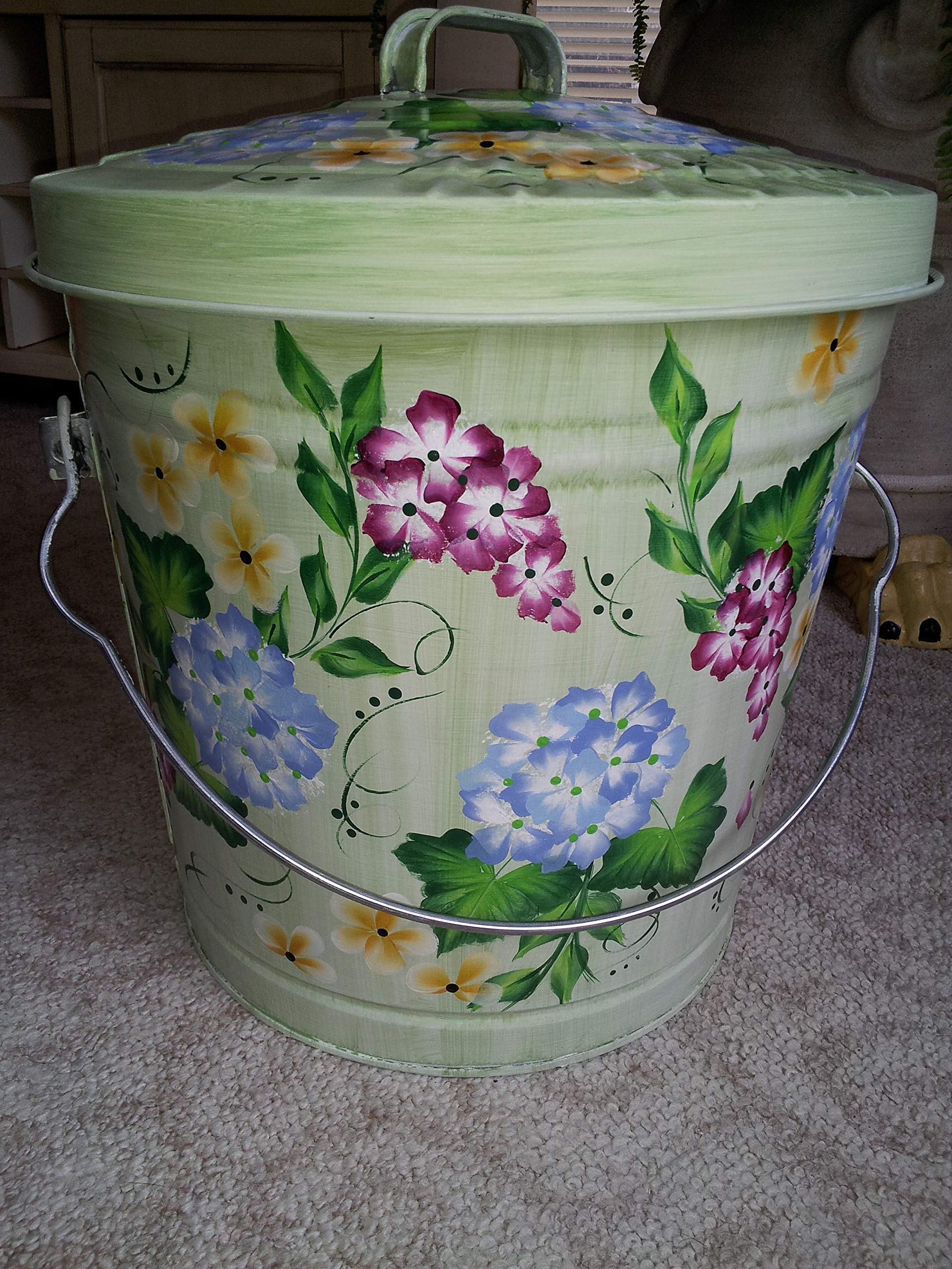 10 Gallon Hand Painted Decorative Trash Can - Elegant Waste Bin for Kitchen, Bathroom & Office - Eco-Friendly Garbage Can with Artistic Floral Design