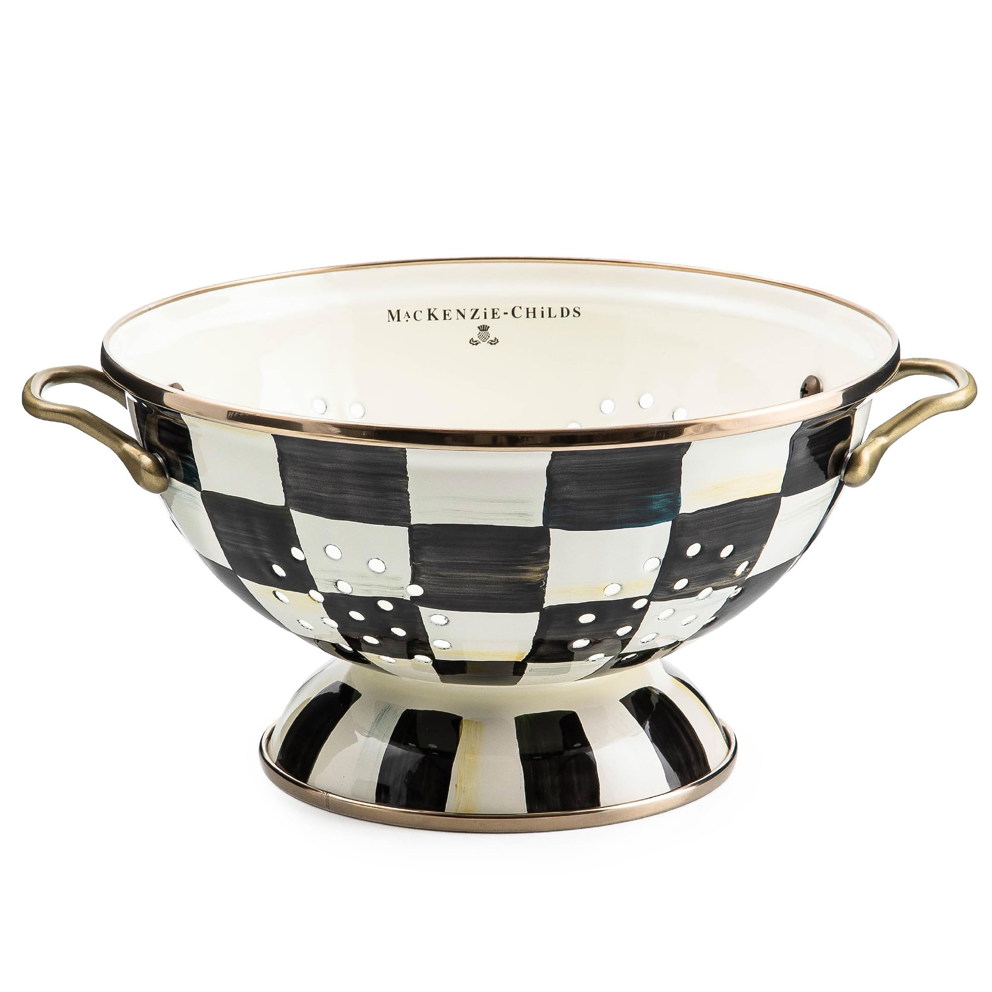 MACKENZIE-CHILDS Enamel Colander - Large Black and White Courtly Check Decorative Kitchen Strainer - Perfect for Draining Pasta, Washing Fruits & Vegetables, and Stylish Kitchen Decor