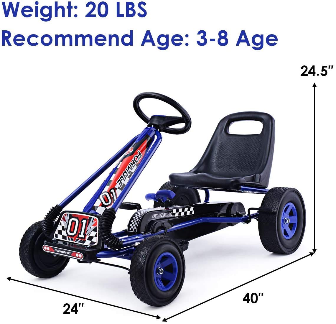ARLIME Kids Pedal Go Kart - Ride On Toy Car for Boys & Girls Ages 3-8 Years | Forward/Reverse Motion, 3-Point Steering Wheel, Adjustable Ergonomic Seat | Perfect for Backyard Play, Birthday Gifts & Outdoor Family Fun