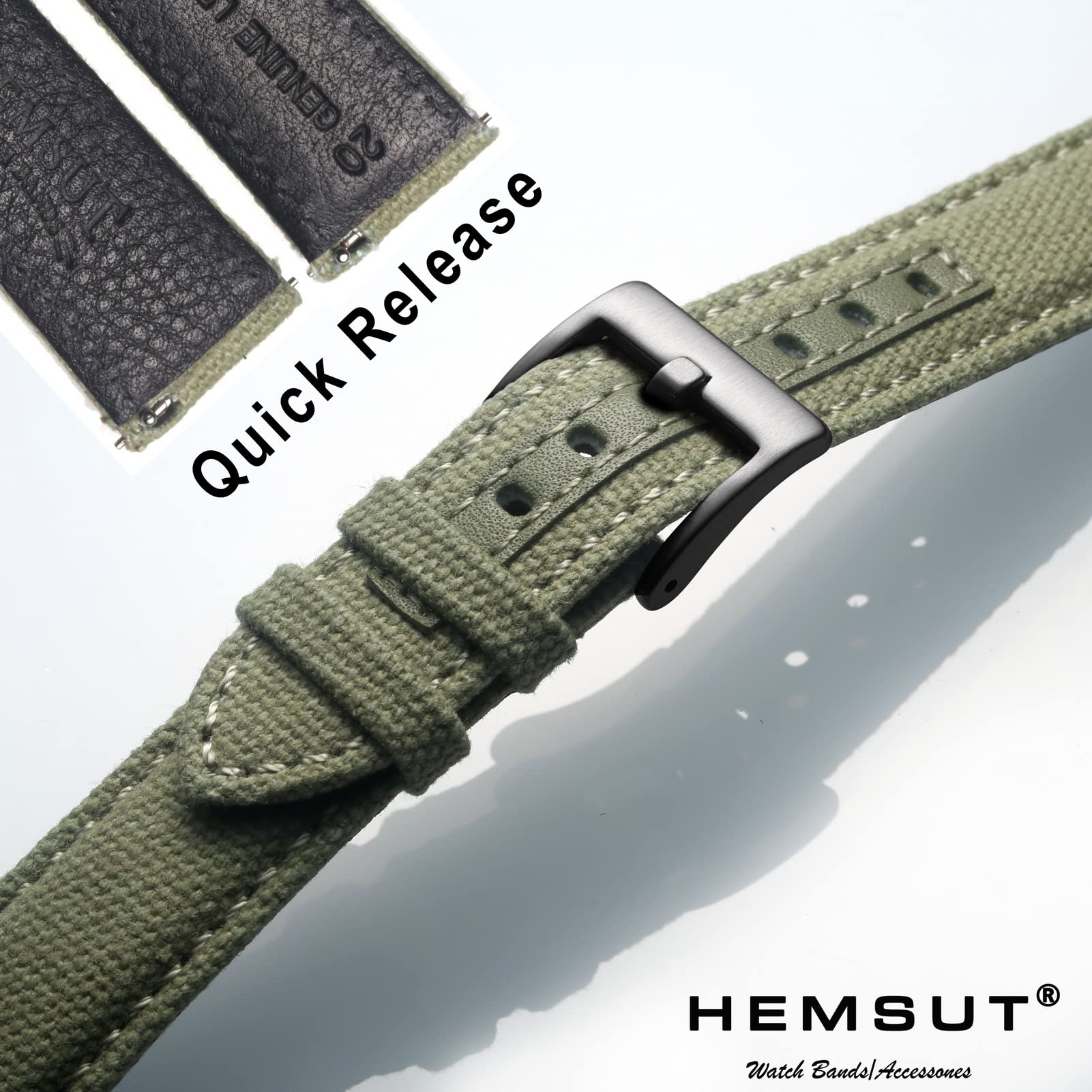 Hemsut Canvas Watch Bands for Men - 18mm Quick Release Military Watch Strap Replacement - Durable Fabric Watch Accessories for Outdoor, Casual & Everyday Wear