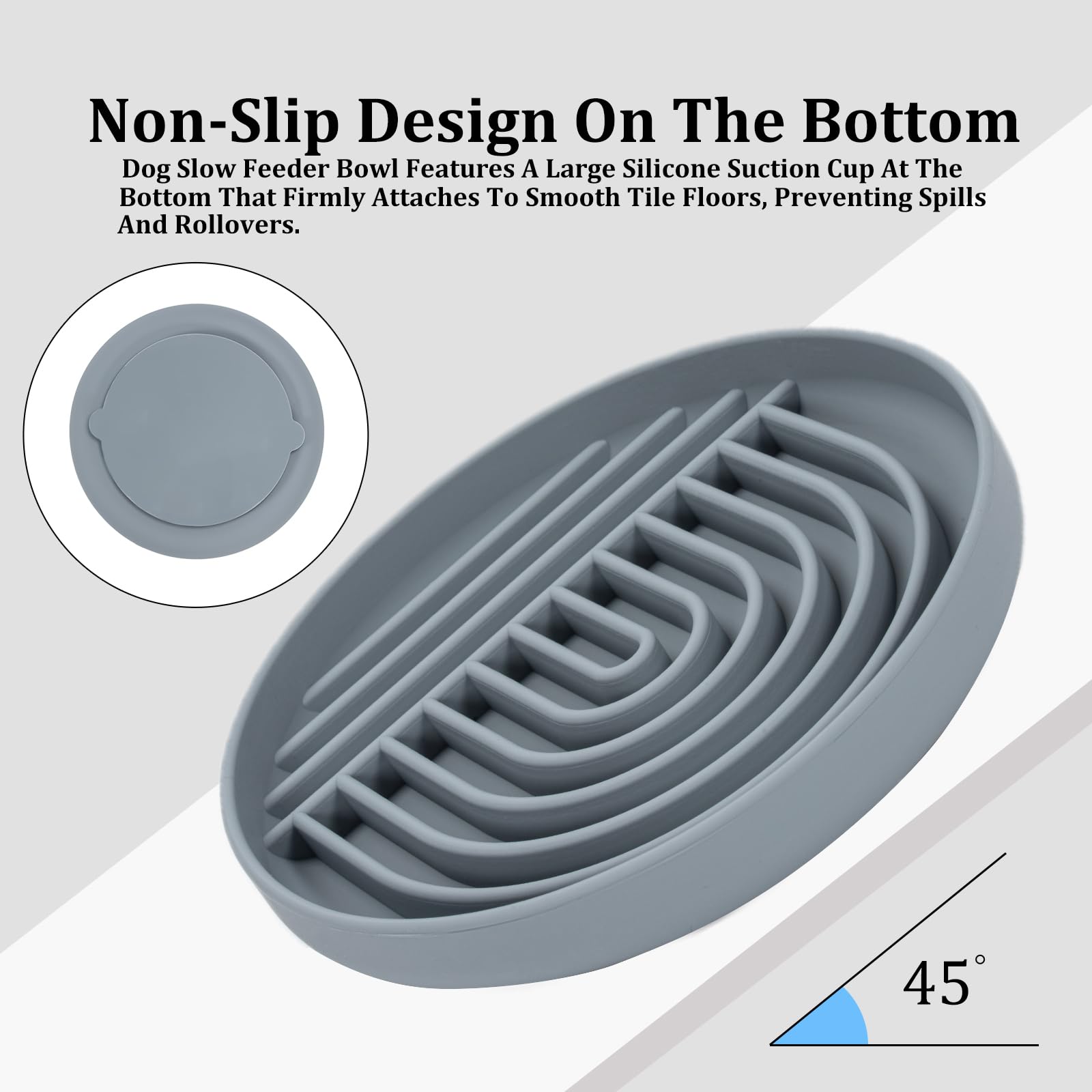 **Slow Feeder Dog Bowl - Non-Slip Silicone Maze Bloat Stop Pet Food Dish - Anti-Choking & Gulping for Medium & Large Dogs (Grey) - Perfect for Fast Eaters & Digestive Health**
