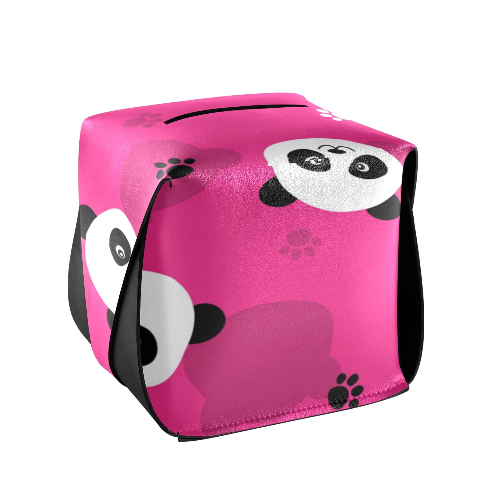 Cute Cartoon Panda Tissue Box Cover - PU Leather Square Tissue Box Holder for Bathroom, Nightstand, Office & Car | Decorative Home Organizer for Living Room, Bedroom & Office Desk