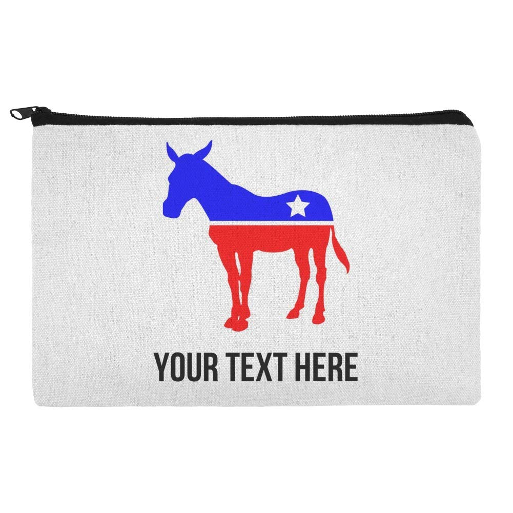 Personalized Custom 1 Line Democrat Donkey Cosmetic Bag - American Flag Makeup Pouch Organizer for Travel, Gym & Daily Essentials Storage (Gift Idea for Political Supporters)
