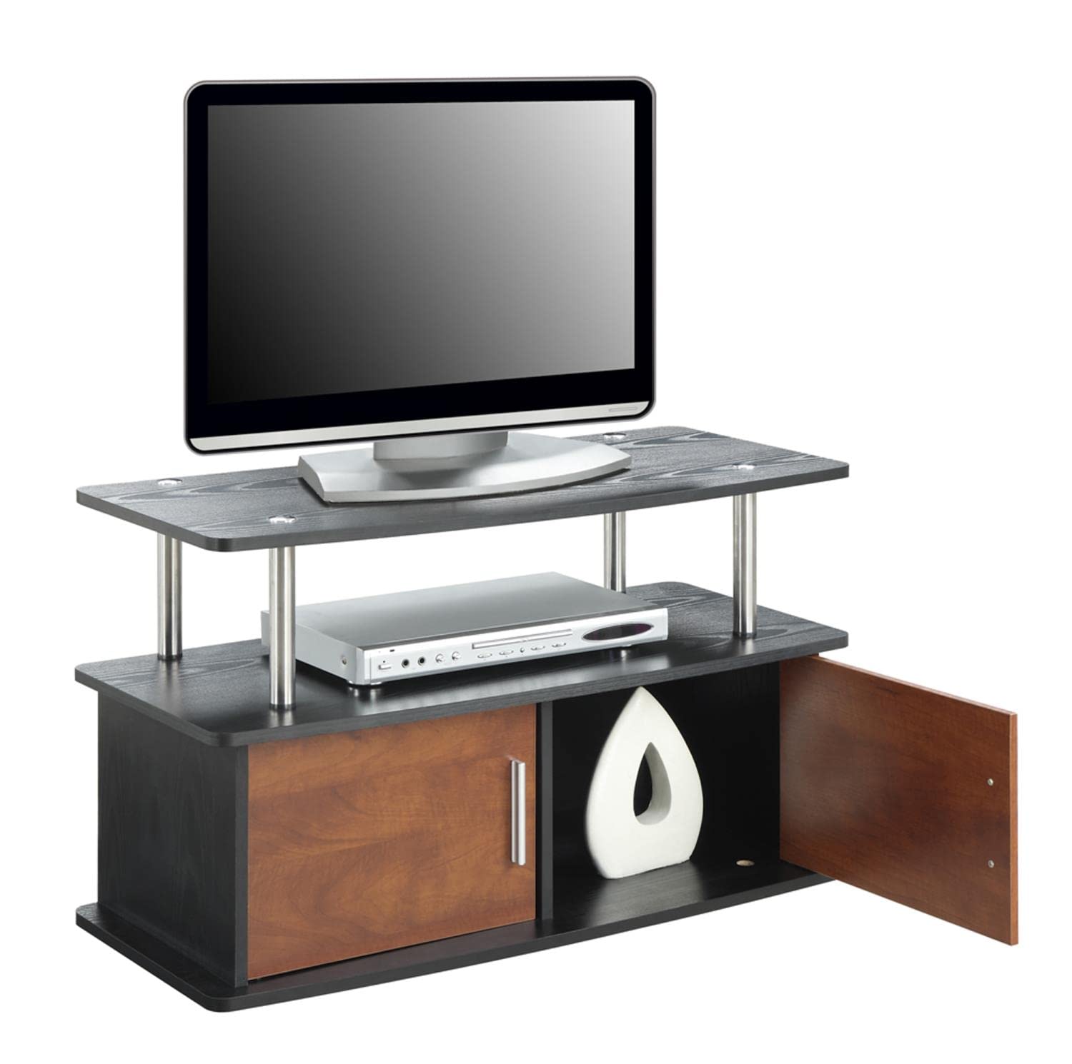 Convenience Concepts Designs2Go Deluxe 2 Door TV Stand with Storage Cabinets - Cherry Finish - Modern Entertainment Center for Living Room, Bedroom & Home Theater