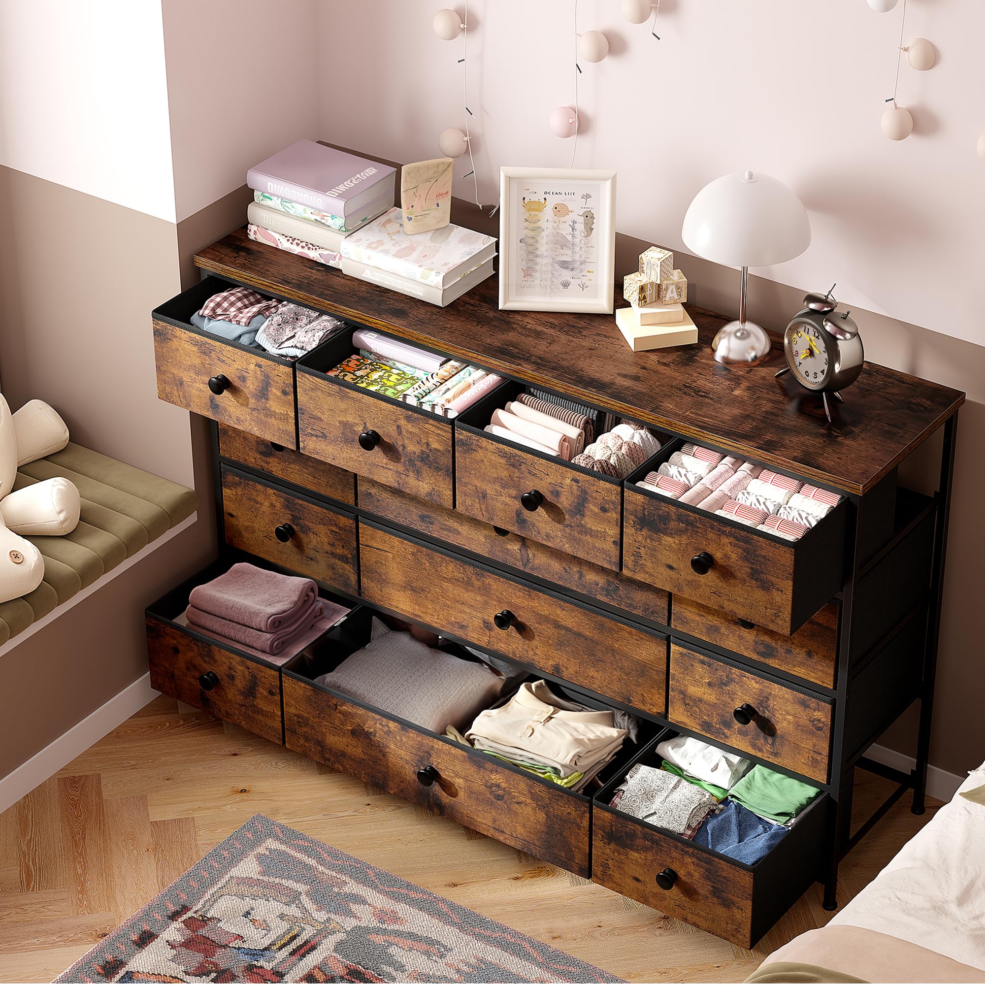 Brown Dresser for Bedroom with 13 Storage Drawers - 55
