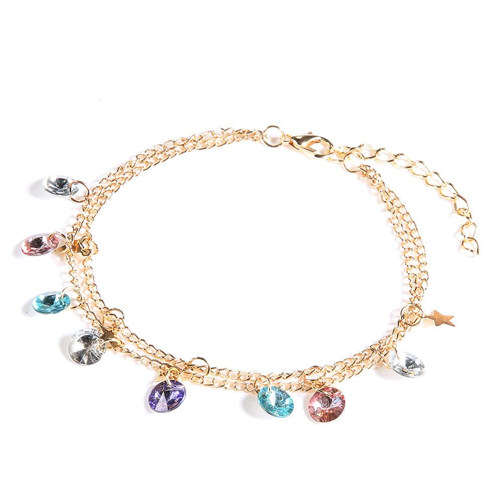 Elegant Women's Ankle Bracelet - Adjustable Multi-Layer Diamond & Rice Bead Foot Chain with Dragonfly Charm | Perfect for Beach, Summer Outfits & Boho Fashion Accessories