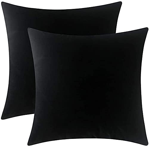 SYSCN 2-Pack Velvet Soft Solid Square Throw Pillow Covers 18x18 Inch (45x45cm) - Decorative Cushion Cases for Sofa, Bedroom, Car - Premium Black Luxury Pillow Shams (BZ01) | Perfect for Home Decor, Living Room Accents & Cozy Comfort