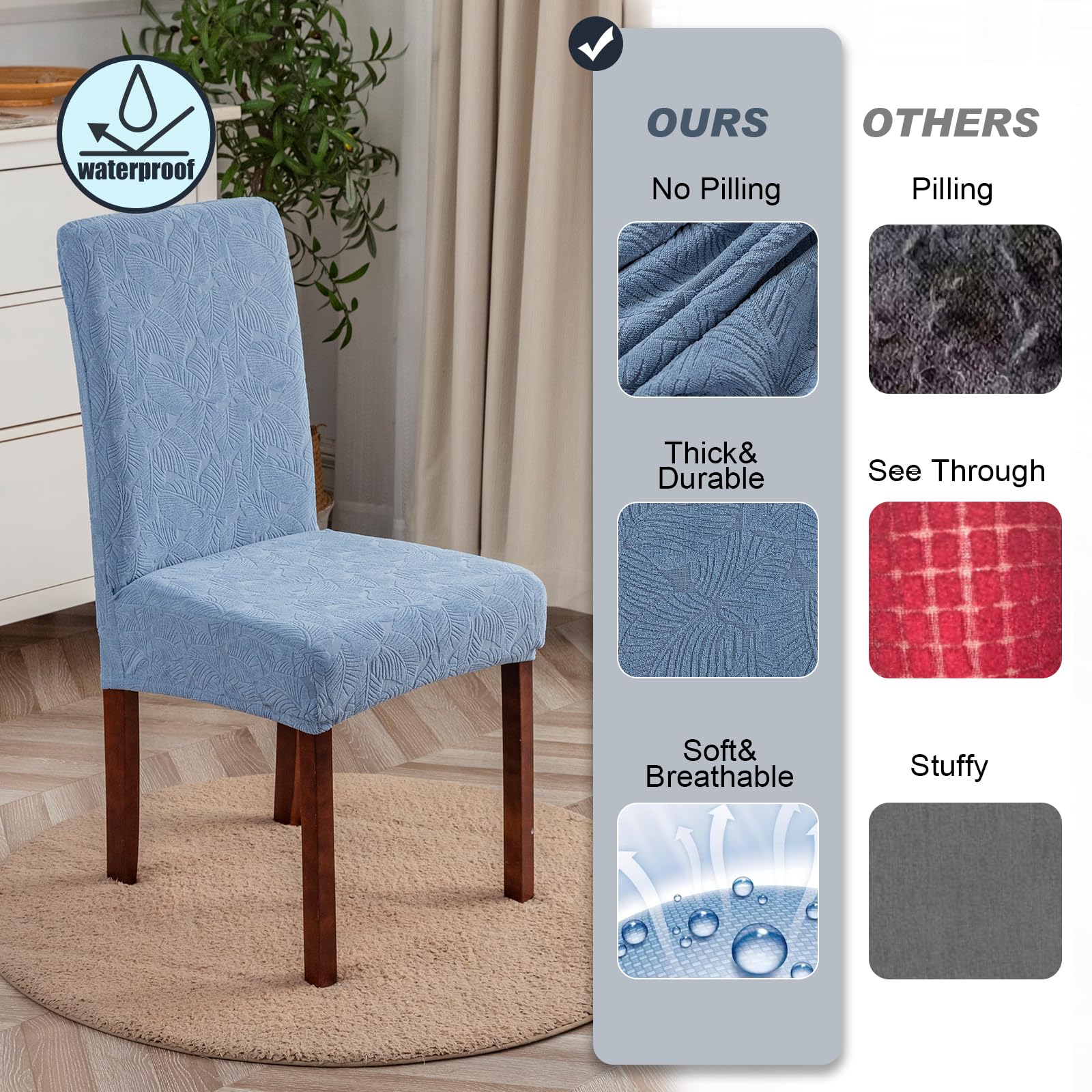 Waterproof Stretch Dining Chair Covers - Washable & Removable Slipcovers for Parsons Chairs - Kitchen & Dining Room Chair Protectors - Perfect for Everyday Use, Parties & Home Decor