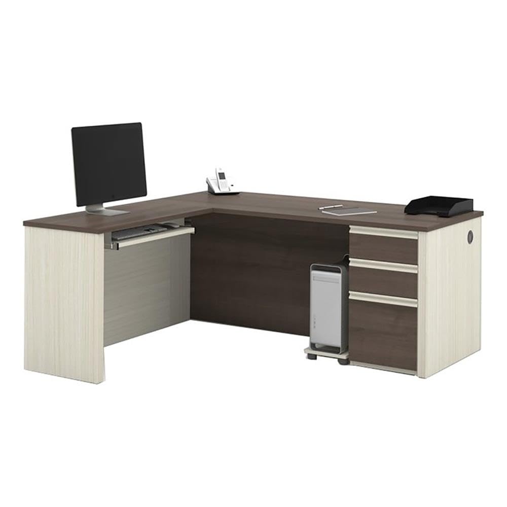 Modern White Chocolate & Antigua Wood L-Shaped Desk for Home Office - Stylish Computer Workstation with Ample Space for Laptops, Monitors & Office Supplies | Perfect for Small Spaces & Remote Work
