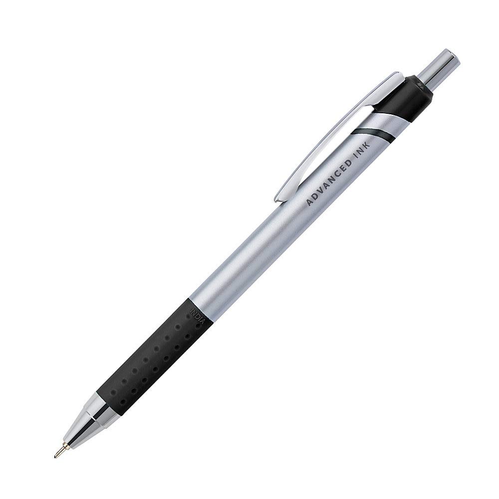 Office Depot Advanced Ink Retractable Ballpoint Pens - 0.7mm Needle Point Fine Writing Pens, Silver Barrel with Black Ink (4-Pack) for Office, School & Business Use