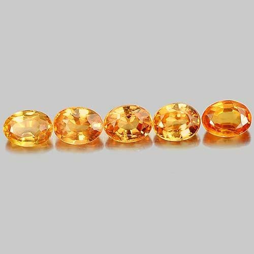 Natural Vivid Medium Orange Songea Sapphire Loose Stones - 1.27tcw, 4x3mm Oval, VS Clarity (5-Piece Set) - September Birthstone for Jewelry Making, Engagement Rings & Fine Collections