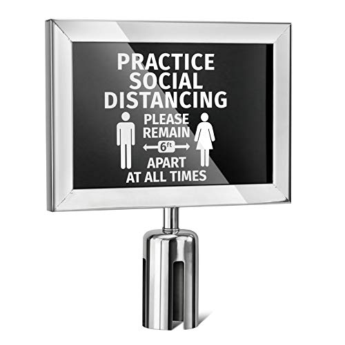 Stainless Steel Landscape Stanchion Top Sign Frames for Restaurants & Events - New Star Foodservice 1028782 - Perfect for Queue Management & Directional Signage