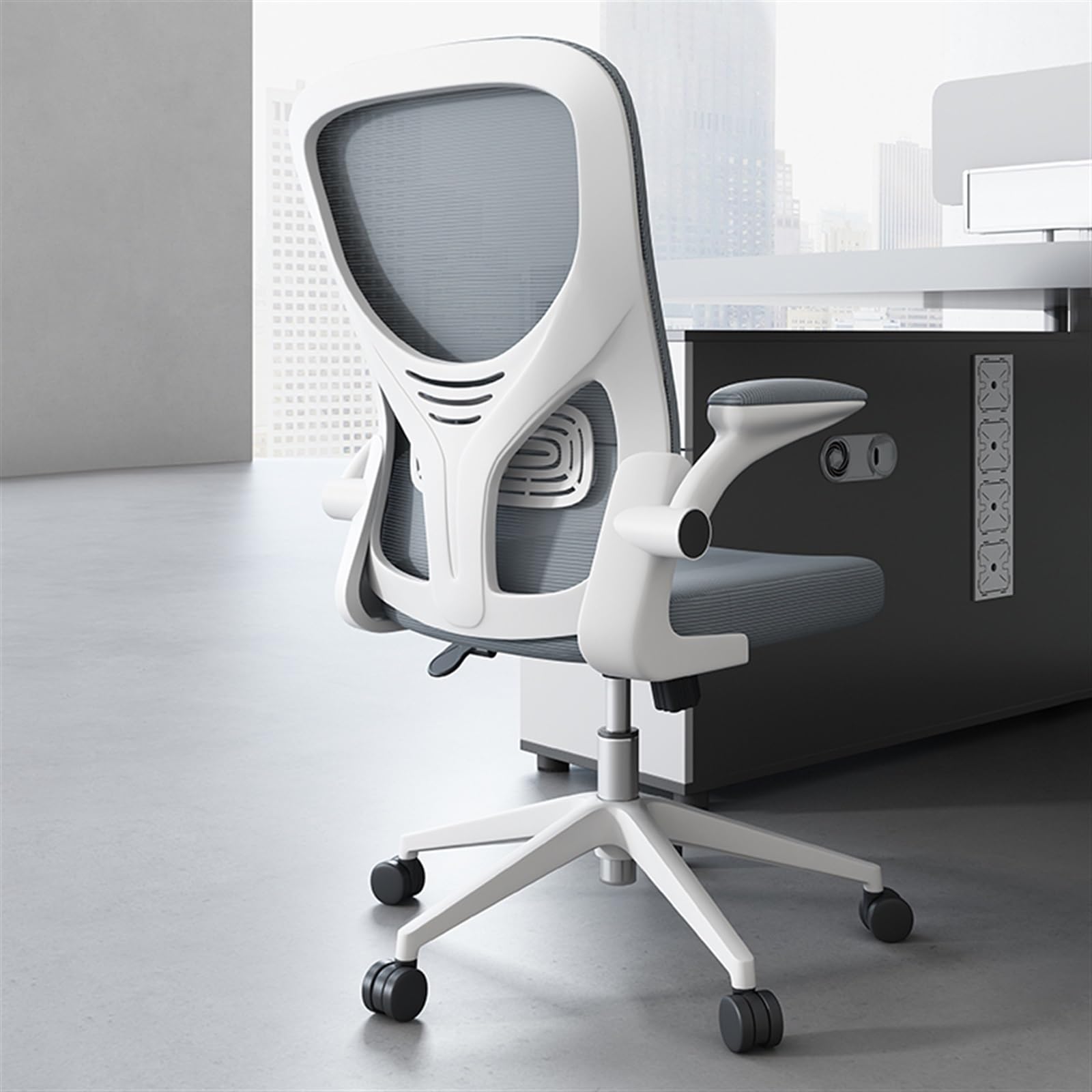 Ergonomic Office Chair with Adjustable Armrests & Mesh Backrest - Modern Swivel Desk Chair for Staff, Home Office, and Conference Rooms (Gray) - Perfect for Long Hours of Work, Gaming, and Video Calls