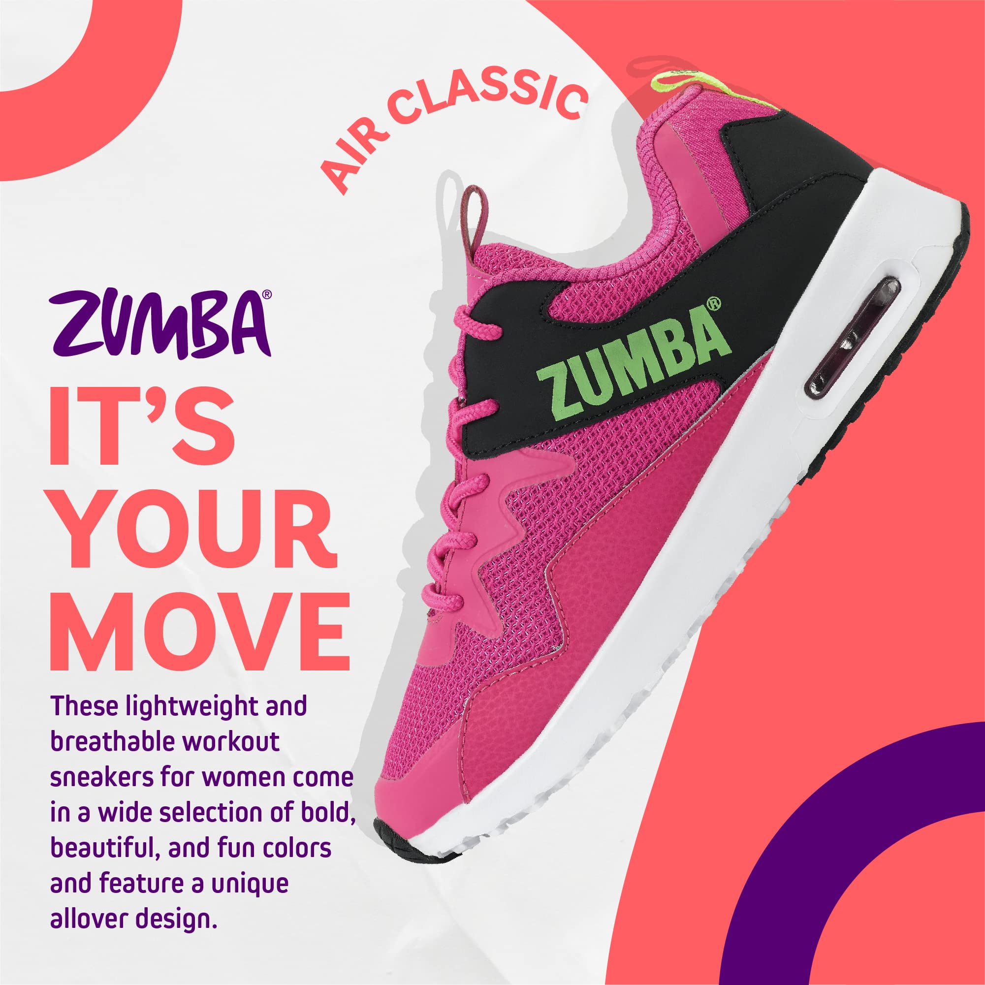 ZUMBA Women's Air Classic Sneakers - Non-Slip Low-Top Dance Shoes for Women | Comfortable & Lightweight for Zumba, Jazzercise & Fitness Classes