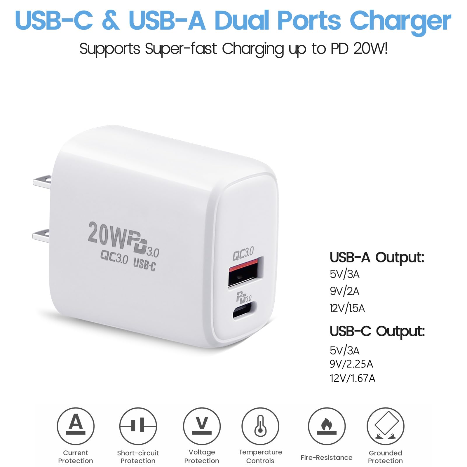20W USB C Fast Charger with C to C Cable - PD Compatible for Beats Solo 4, Studio Buds+, Studio Pro, Beats Flex, Fit Pro & Pill+ (3.3ft) - Dual Port Wall Charger for Home, Office & Travel