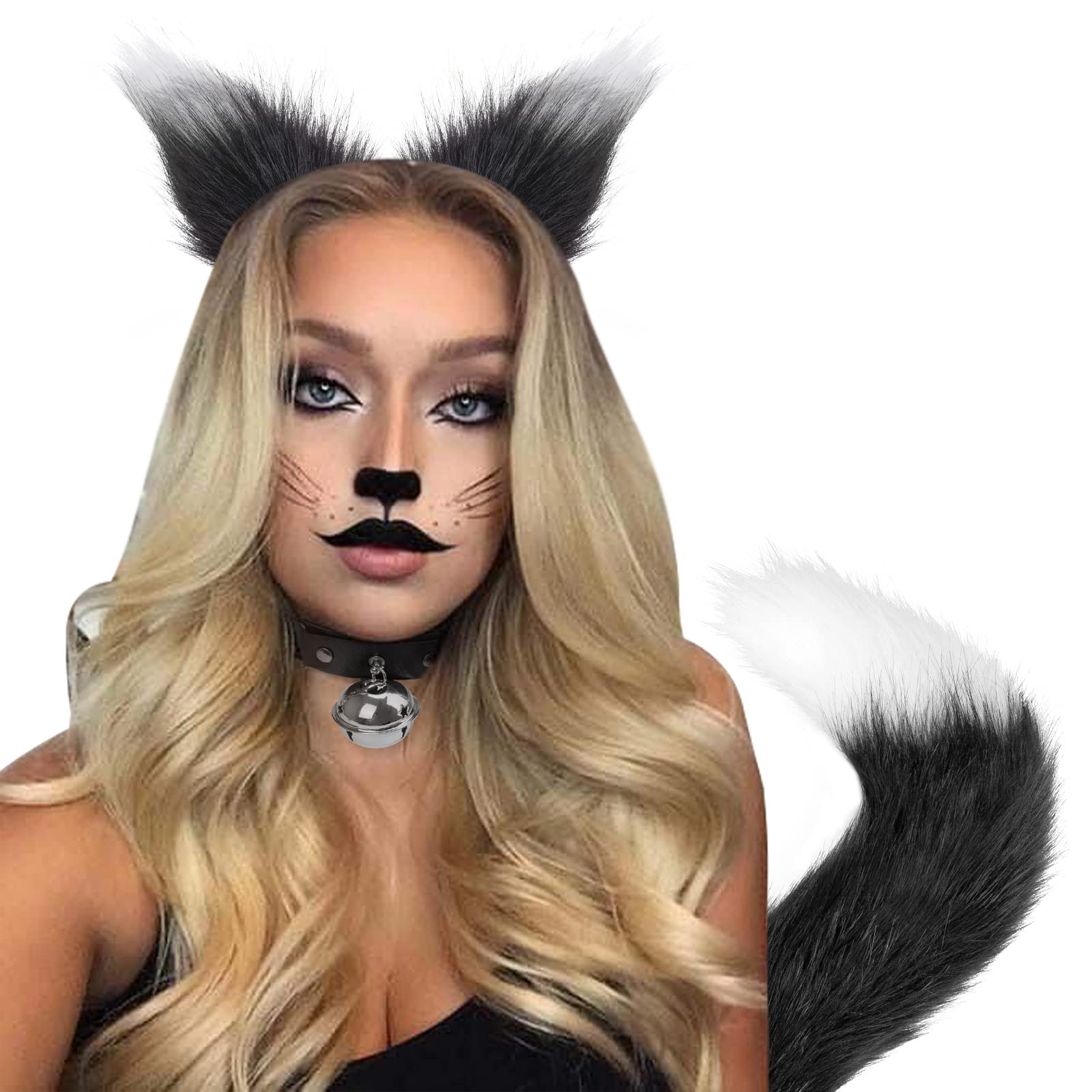 DRESHOW Cat Ears and Wolf Fox Tail Set - Faux Fur Cosplay Choker Necklace with Hair Clips for Adults & Teens | Perfect for Halloween, Anime Conventions, and Cosplay Parties