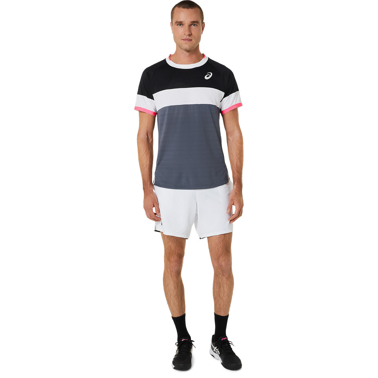 ASICS Men's Match Short Sleeve Performance Shirt - Breathable Quick-Dry Activewear for Running, Gym & Tennis (Black/Grey) - Ideal for Workouts, Training & Sports Activities