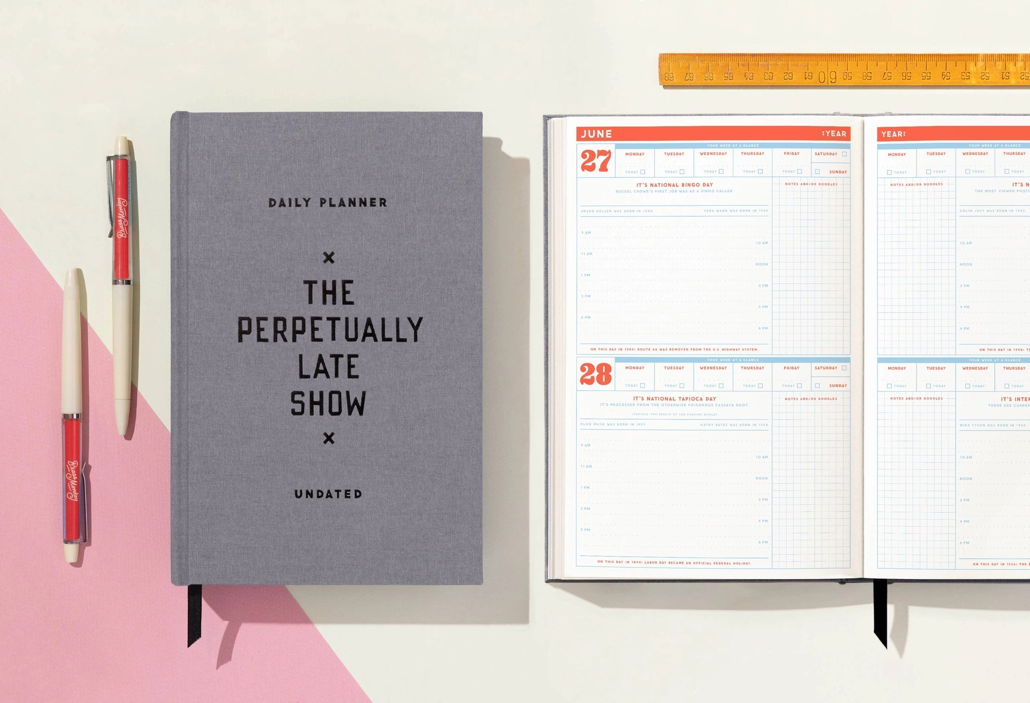 Brass Monkey The Perpetually Late Show Undated Planner - Premium Standard Weekly/Monthly Organizer for Productivity, Time Management & Goal Tracking - Perfect for Students, Professionals & Busy Moms