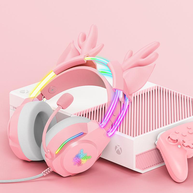 ONIKUMA X26 RGB Gaming Headset with Glowing Deer Ears - Lightweight Over-Ear Headphones with Mic for PC, PS4, Xbox - Perfect for Streaming, Cosplay & Late-Night Gaming Sessions