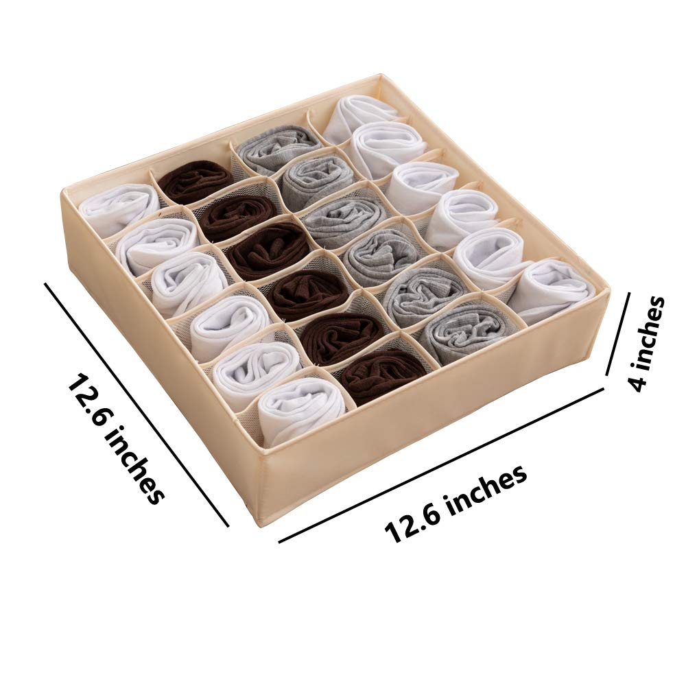 ALYER Collapsible Fabric Drawer Organizer - 24 Cell Storage Box for Underwear, Socks, Bras & Accessories | Foldable Closet Organizer Bins for Dresser, Bedroom & Bathroom | Space Saving Beige Storage Solution