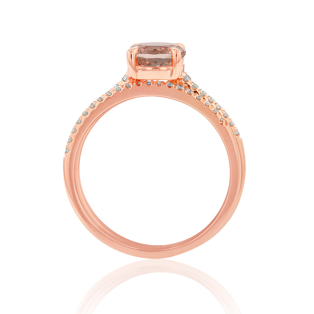 9ct Rose Gold 1.20ct Morganite and Diamond Bridal Ring Set - Elegant Engagement & Wedding Jewelry for Brides