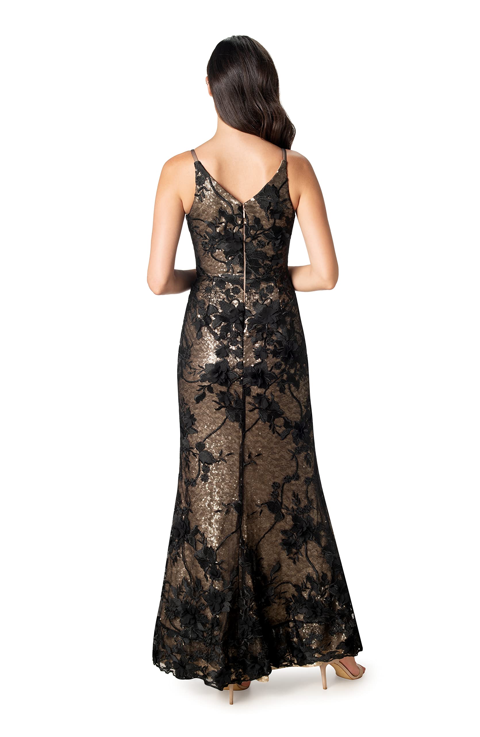 Dress the Population Women's Sharon Bodycon Maxi Dress - Slim Fit Long Formal Gown for Evening Parties, Weddings & Special Occasions