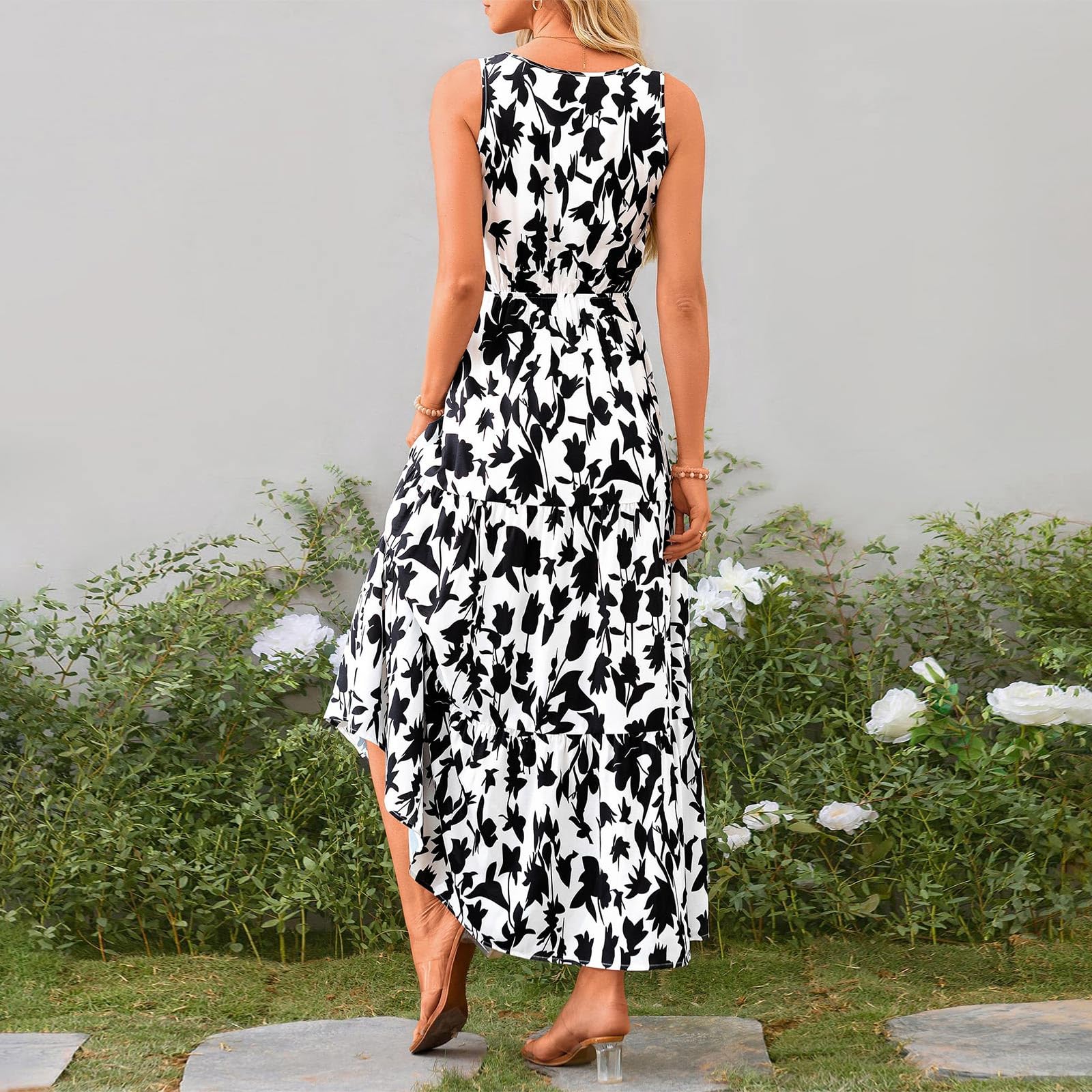 Women's Summer Dresses - Casual Sleeveless Floral Maxi Dress | Boho Chic Long Dress for Wedding Guest, Beach Vacation & Outdoor Parties