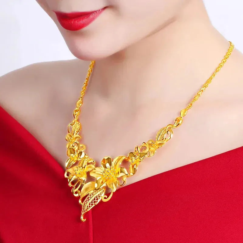 24K Pure Gold Necklace Real AU 999 Solid Gold Chain - Elegant Classic Jewelry for Women, Trendy Party & Wedding Accessory, Luxury Gift for Her 2023