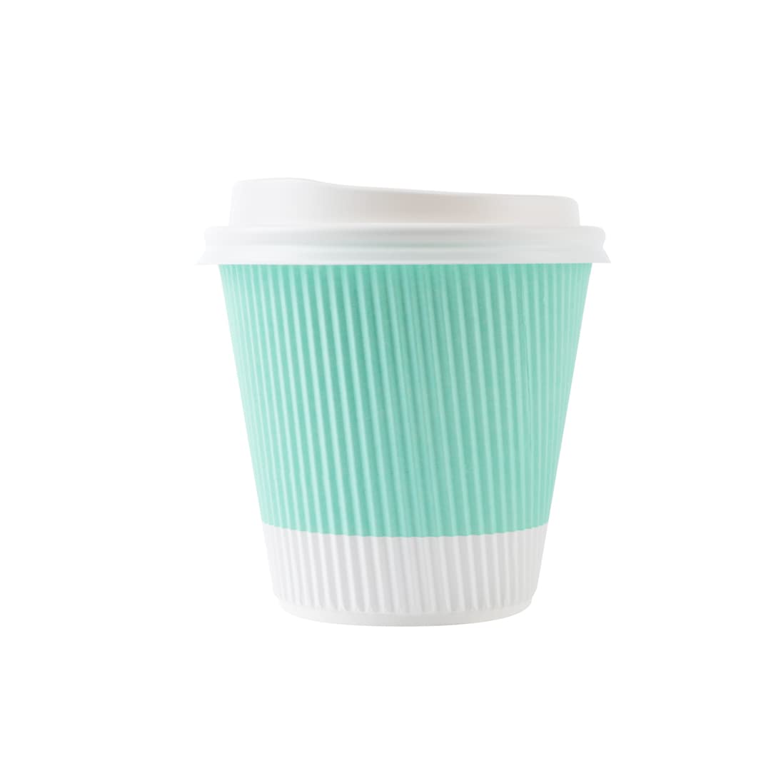 8oz Insulated Coffee Cups with Lids - 400 Pack Leakproof Ripple Wall Hot Cups | Eco-Friendly Disposable Paper Cups for Coffee, Tea, Hot Cocoa & Lattes | Perfect for Cafes, Offices & Home Use