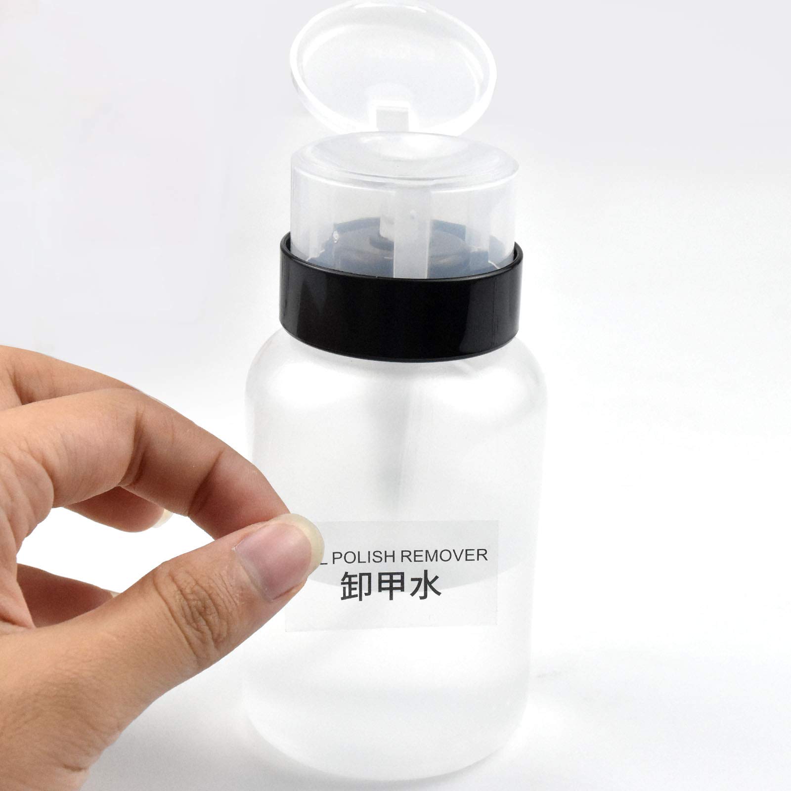 KYSUN 2 Pack 200ml Push Down Empty Bottles for Nail Art Liquid, Polish Remover & Makeup Dispenser - Black & White - Perfect for Salon, Home DIY & Professional Nail Care