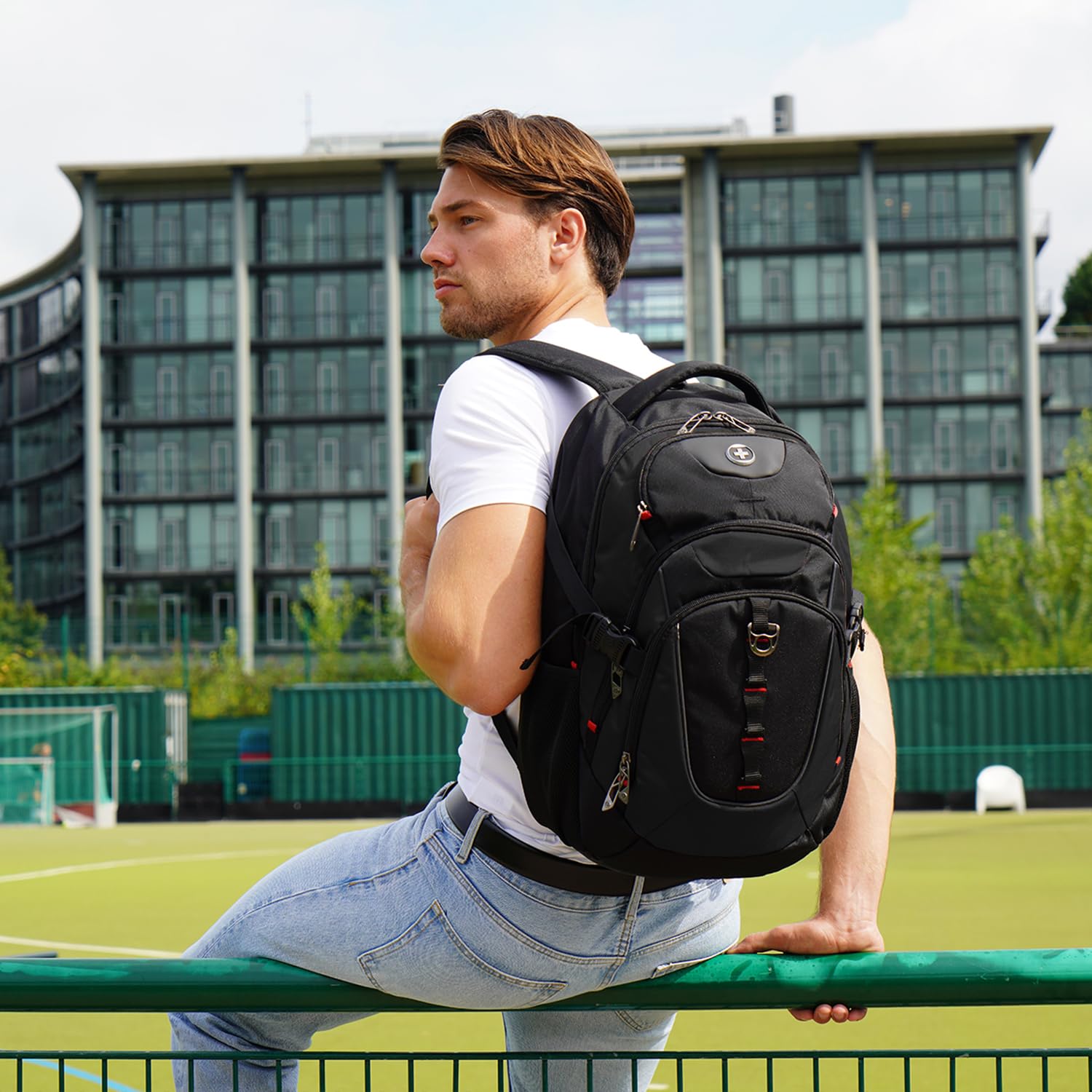 Swissdigital Business Laptop Backpack with USB Charging Port - Water Resistant 15.6 Inch Laptop Backpack for Men & Women - Perfect for Office, College, Travel & Commuting - Black (SD803)