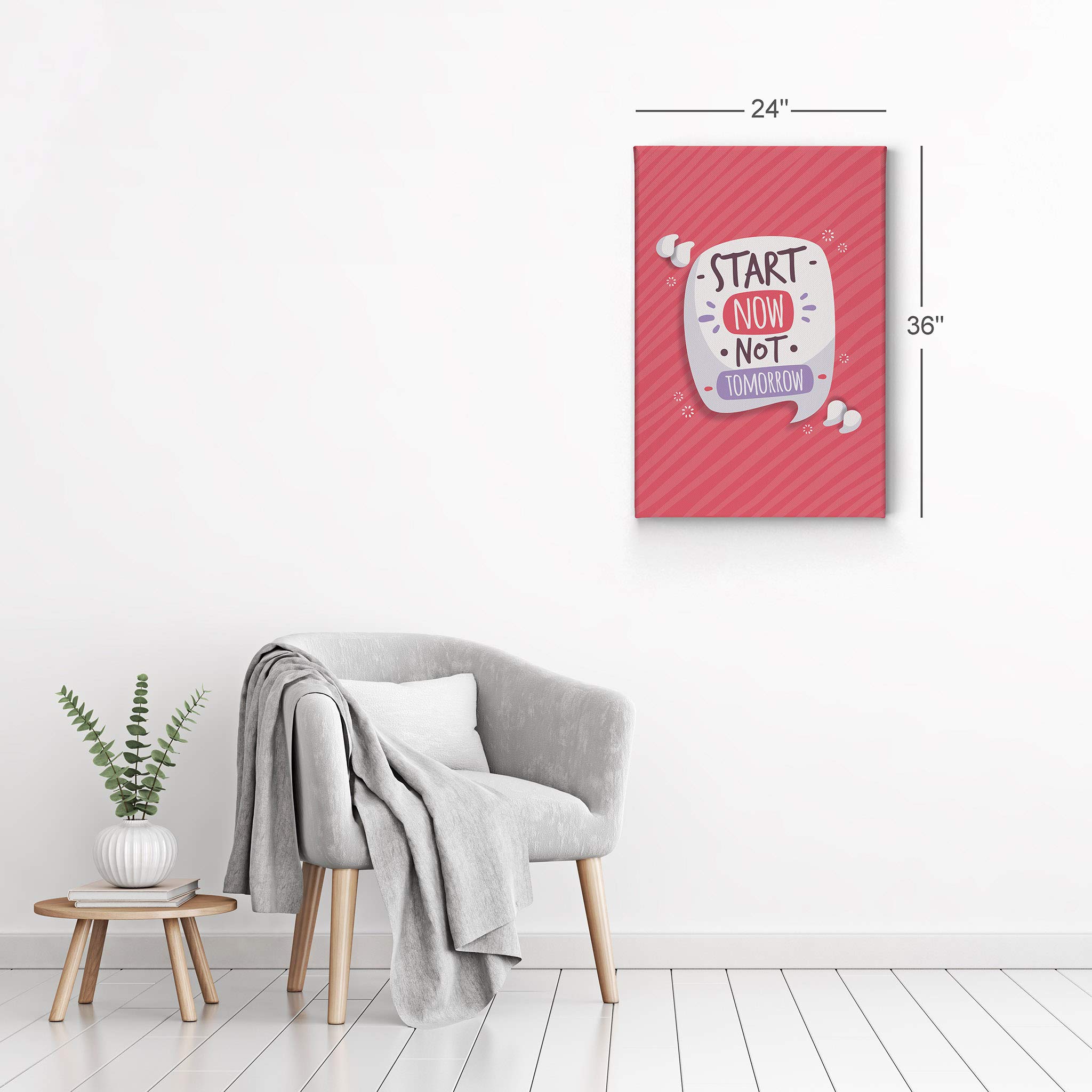 Smile Art Design 'Start Now Not Tomorrow' Motivational Quote Canvas Print - 17x11 Inch Inspirational Wall Art for Home & Office Decor - Ready to Hang, Made in USA | Perfect for Living Room, Bedroom or Workspace Motivation