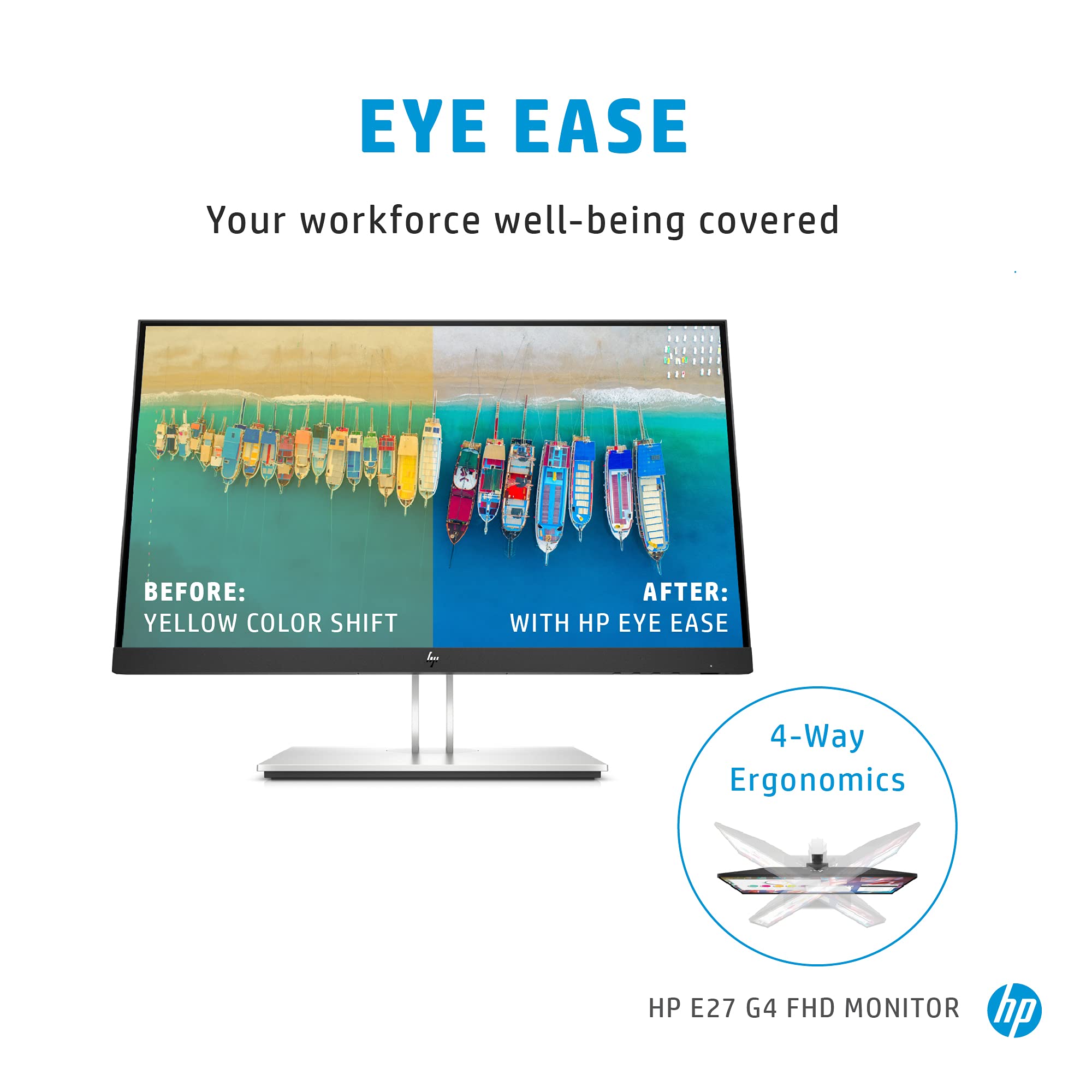 HP E27 G4 27-inch Full HD 1080p IPS Anti-Glare Monitor with Low Blue Light & On-Screen Controls - Ideal for Home Office, Gaming, and Professional Workstations
