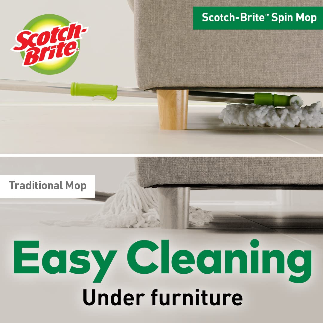 Scotch-Bite 2-in-1 Bucket Spin Mop with 2 Refills (Green, 4-Piece Set) - Easy Floor Cleaning for Hardwood, Tile & Laminate Floors