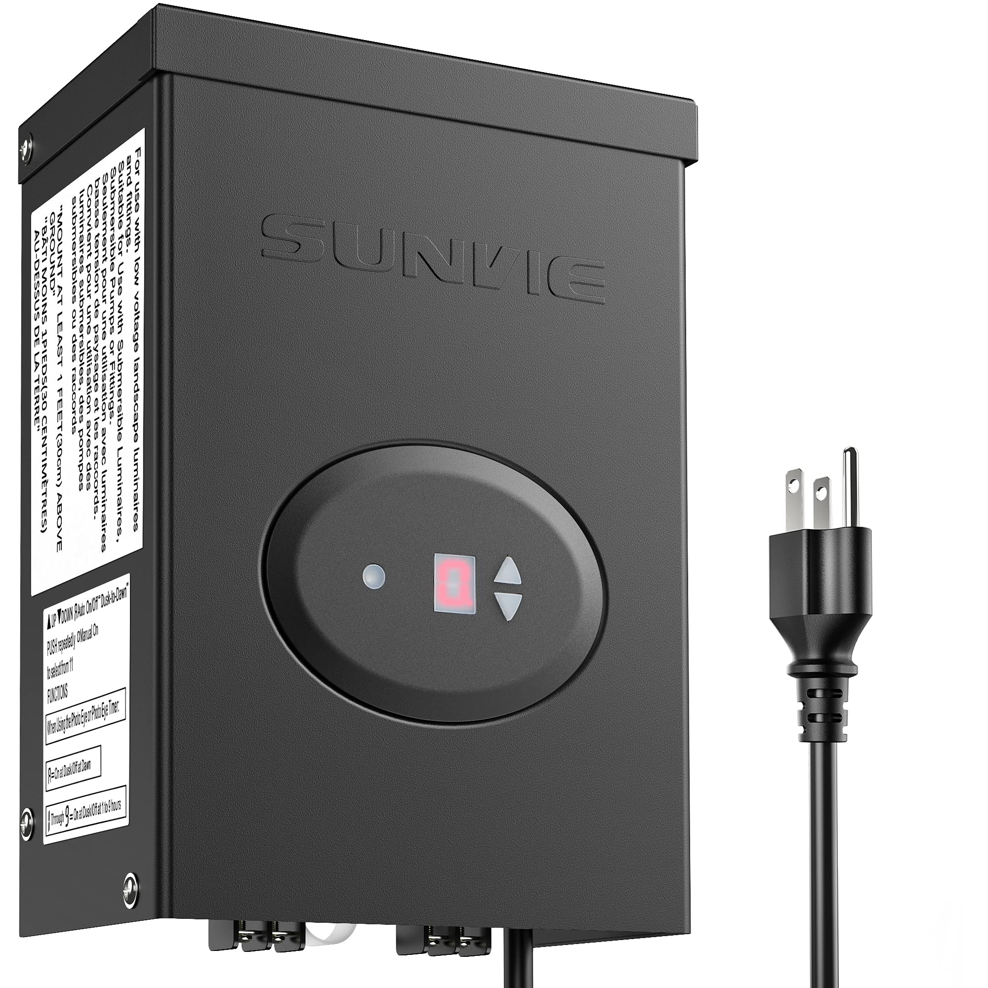 SUNVIE 200W Low Voltage Landscape Lighting Transformer with Timer & Photocell - Waterproof 120V to 12V Converter for LED Path Lights, Outdoor Spotlights - ETL Listed - Perfect for Garden, Yard, and Patio Lighting