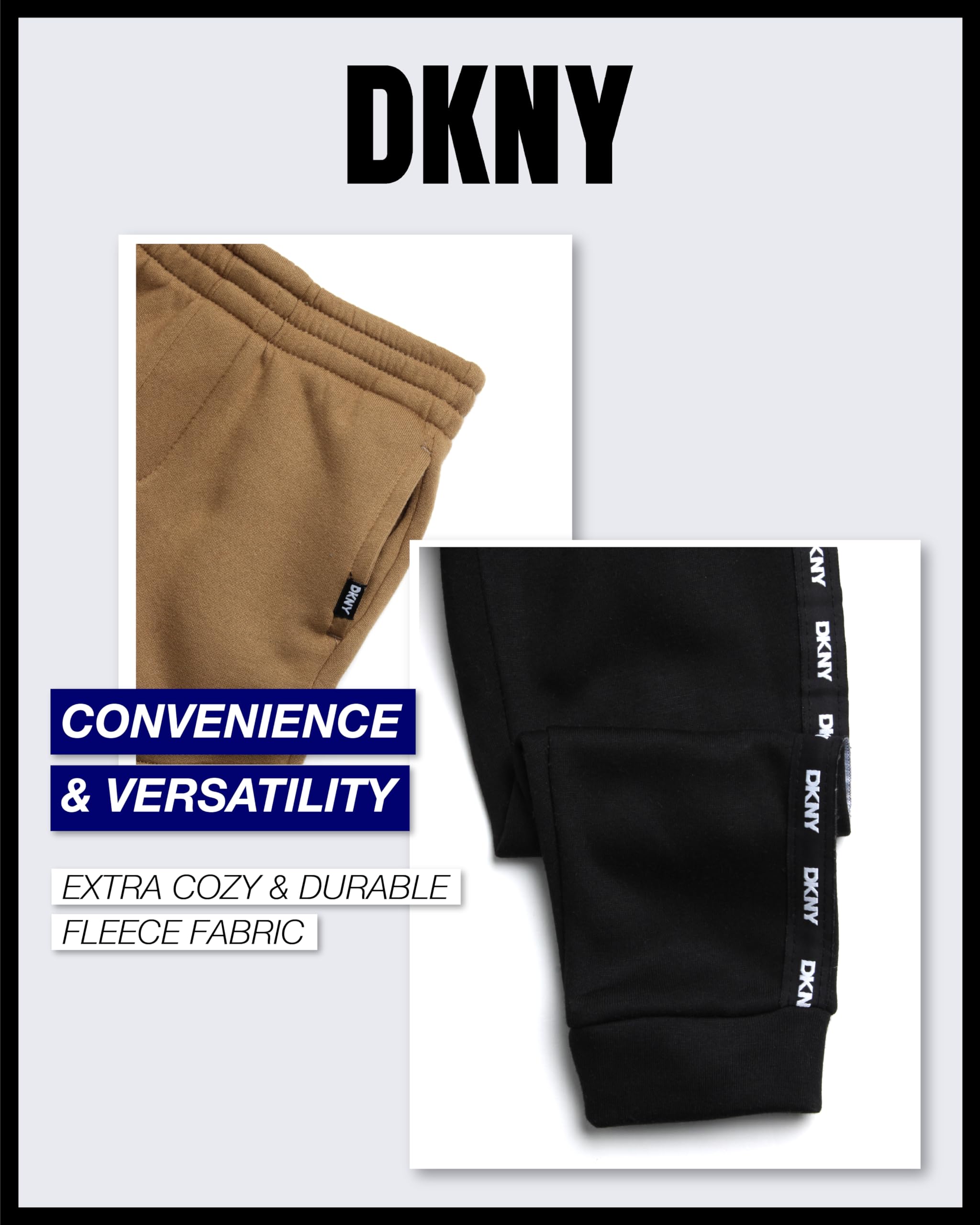 DKNY Toddler Boys' Fleece Jogger Pants 4-Pack - Soft Athletic Sweatpants for Active Play, Sizes 2T-7 | Perfect for Playdates, Daycare & Outdoor Adventures