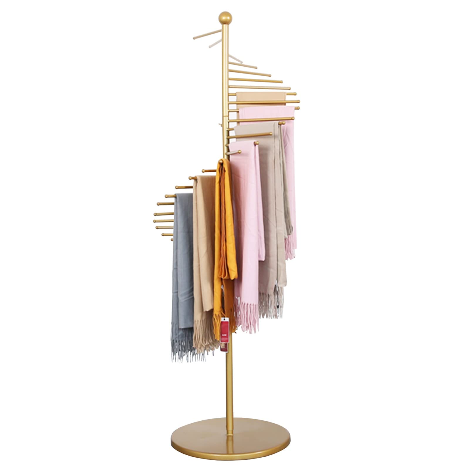 Premium Gold Scarf Hanger - 360° Rotating Floor Standing Organizer for Scarves, Towels, Pants & Jeans | Space-Saving Wardrobe Storage Solution for Bedroom, Closet & Laundry Room