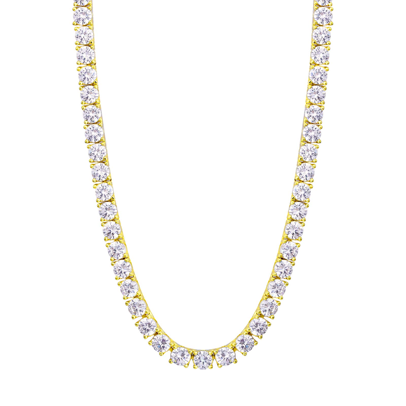 14K Gold Iced Out Tennis Chain for Men - 5A Cubic Zirconia Prong-Setting Necklace | 3mm 4mm 5mm 6mm Width | 18-24 Inch Length | Hip Hop Jewelry Gift for Rappers & Trendsetters | Perfect for Parties, Concerts & Streetwear Fashion