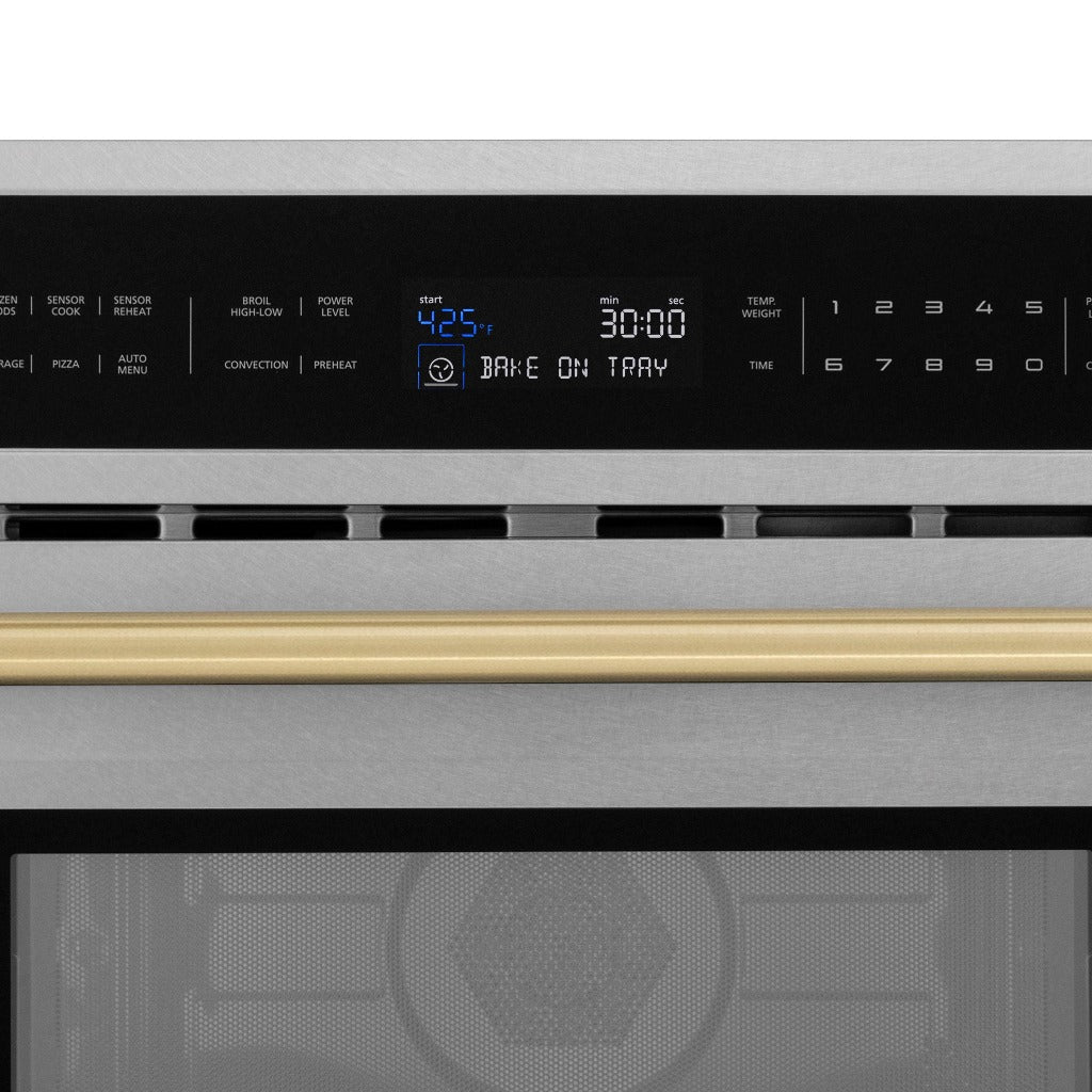 ZLINE Autograph Edition 30-Inch Built-In Convection Microwave Oven - 1.6 cu ft Capacity, Satin Stainless Steel with Champagne Bronze Accents (MWOZ 30 SS CB) - Perfect for Modern Kitchens and Gourmet Cooking