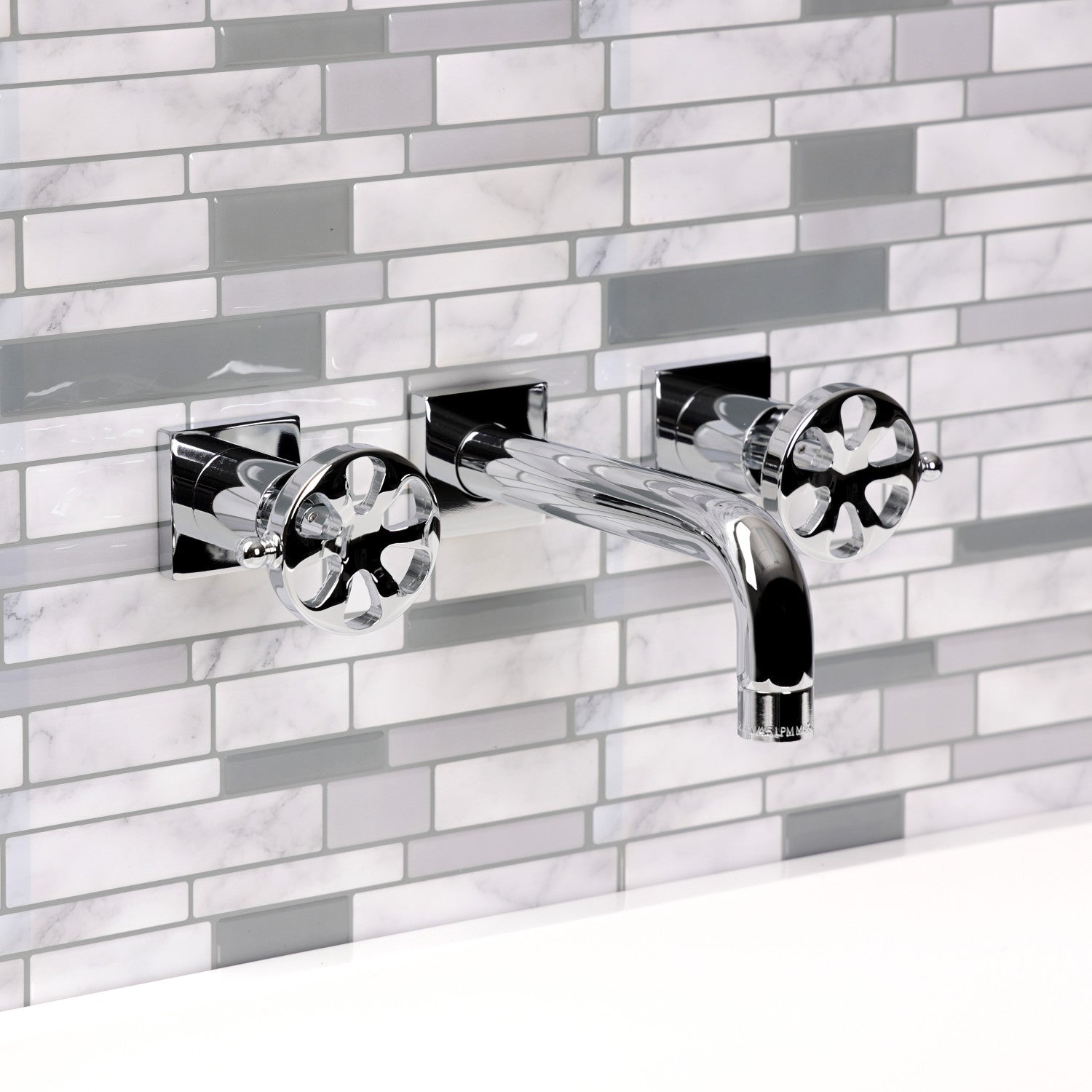 Belknap KS6121RX 3-Hole Wall Mount Bathroom Faucet with Double Handles in Polished Chrome - Perfect for Modern Bathroom Renovations and Spa-Like Showers
