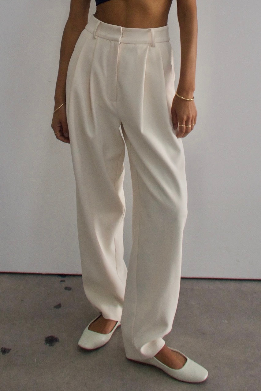 RYAN PANT IVORY CREPE - Elegant Women's Formal Pants for Office, Business & Special Occasions
