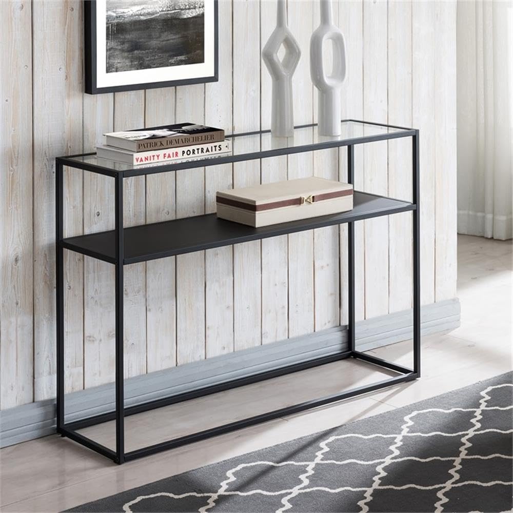 Nellie 42-Inch Wide Blackened Bronze Rectangular Console Table with Metal Shelf - Perfect for Entryway, Living Room & Hallway Decor