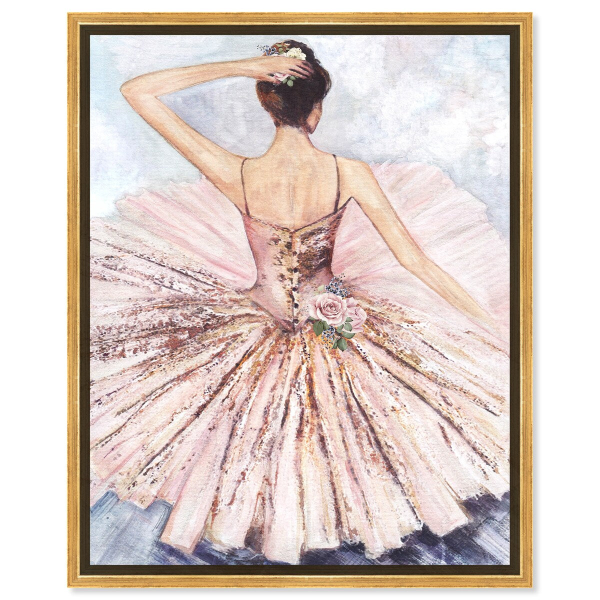 Ballet Dancer Tutu Glam Pink Roses Framed Canvas Wall Art Print - Elegant Ballet Inspired Home Decor for Living Room, Bedroom & Nursery - Perfect Gift for Dancers & Art Lovers